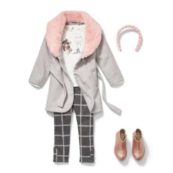 Janie and Jack Grey Faux Fur Trim Coat 18-24M - Picture 3 of 4